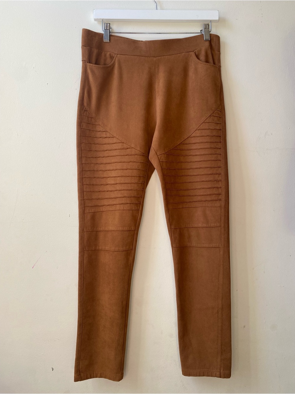 Yelete Chestnut Brown Moto Paneled Leggings